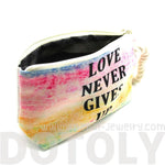 Love Never Gives Up Rainbow Watercolor Fabric Clutch Make Up Bag | DOTOLY | DOTOLY