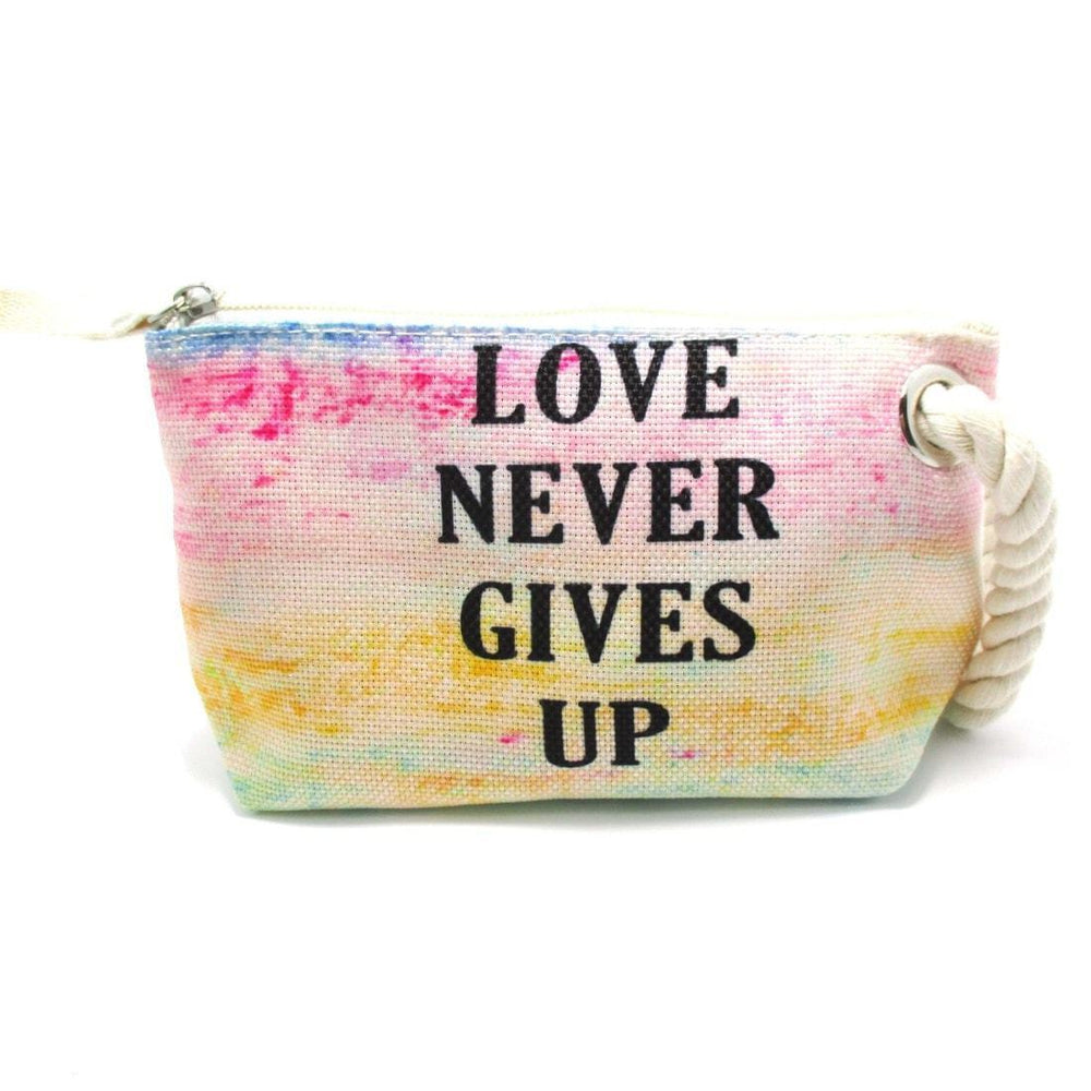 Love Never Gives Up Rainbow Watercolor Fabric Clutch Make Up Bag | DOTOLY | DOTOLY