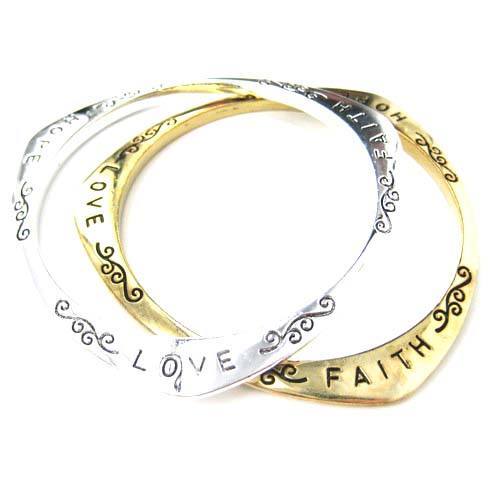 Triangular Hope Love Faith Letter Bangle Bracelet in Gold | DOTOLY
