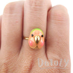 Lovebird Agapornis Parrot Bird Face Shaped Adjustable Enamel Ring