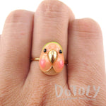 Lovebird Agapornis Parrot Bird Face Shaped Adjustable Enamel Ring