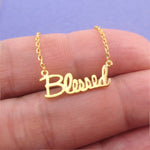 Luck Happiness Thankful Blessed Cursive Typography Pendant Necklace