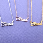 Luck Happiness Thankful Blessed Cursive Typography Pendant Necklace