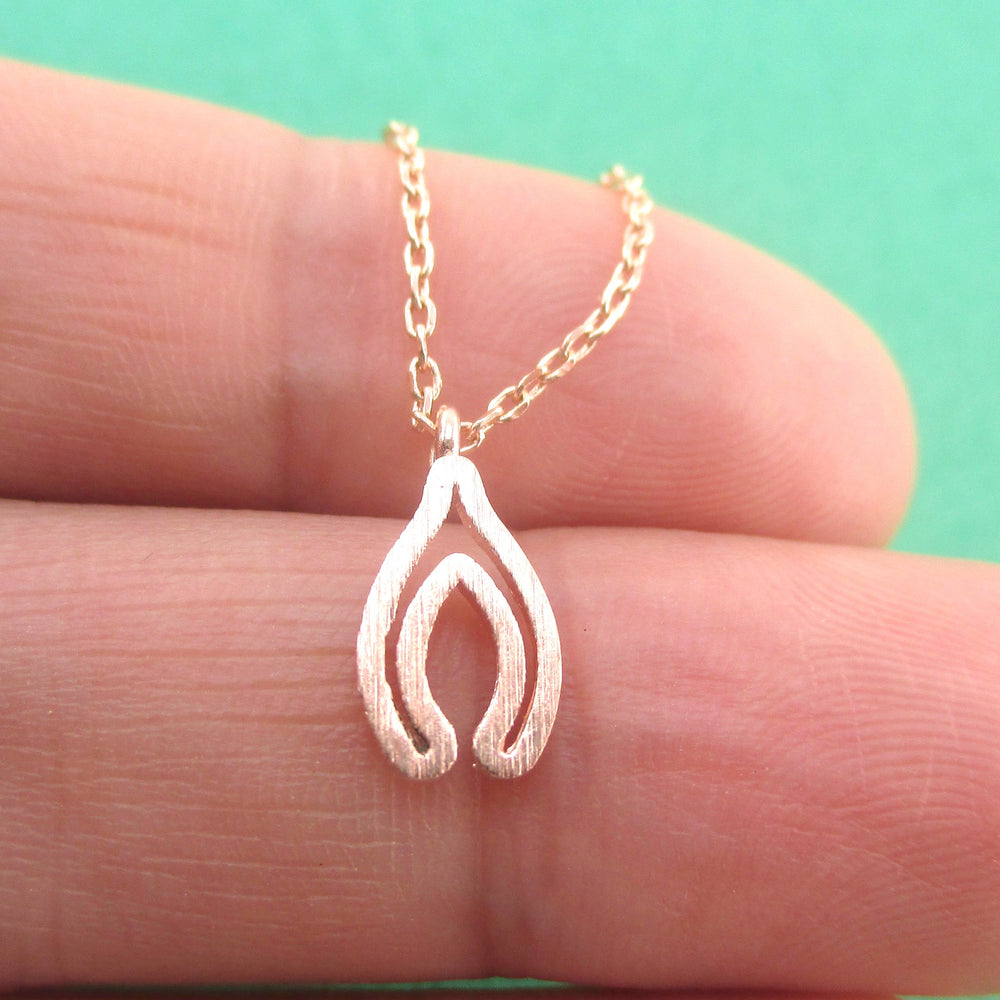Lucky Charm Wishbone Outline Shaped Pendant Necklace