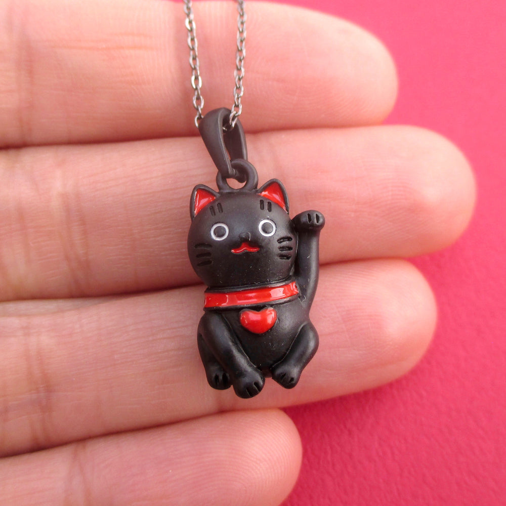 Lucky Fortune Cat Japanese Beckoning Kitty Maneki-neko Pendant Necklace