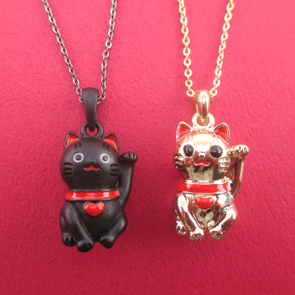 Lucky Fortune Cat Japanese Beckoning Kitty Maneki-neko Pendant Necklace