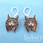 Lynx Cat Face Shaped Dangle Earrings in Silver | Animal Jewelry | DOTOLY