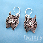 Lynx Cat Face Shaped Dangle Earrings in Silver | Animal Jewelry | DOTOLY