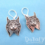 Lynx Cat Face Shaped Dangle Earrings in Silver | Animal Jewelry | DOTOLY