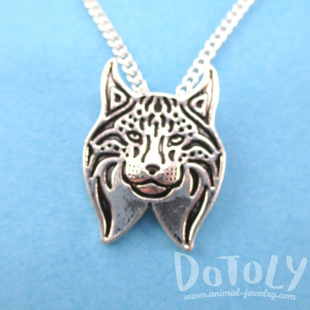 Lynx Cat Face Shaped Pendant Necklace in Silver | Animal Jewelry | DOTOLY