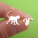 Macaque Monkey Banana Silhouette Shaped Sterling Silver Stud Earrings