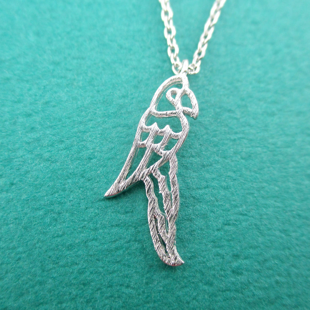 Macaw Parrot Outline Shaped Animal Pendant Necklace in Gold or Silver