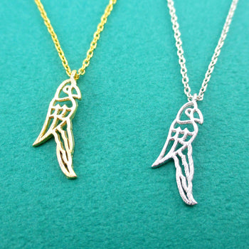 Macaw Parrot Outline Shaped Animal Pendant Necklace in Gold or Silver