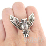 Majestic Owl with Wings Spread Shaped Animal Ring in Silver | DOTOLY