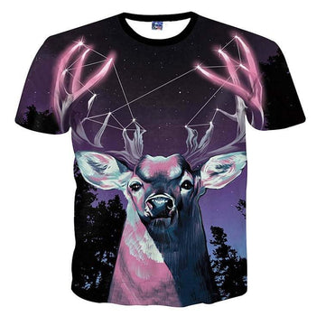 Majestic Stag in a Forest Against a Starry Night Sky Deer with Antlers Print Graphic Tee | DOTOLY | DOTOLY