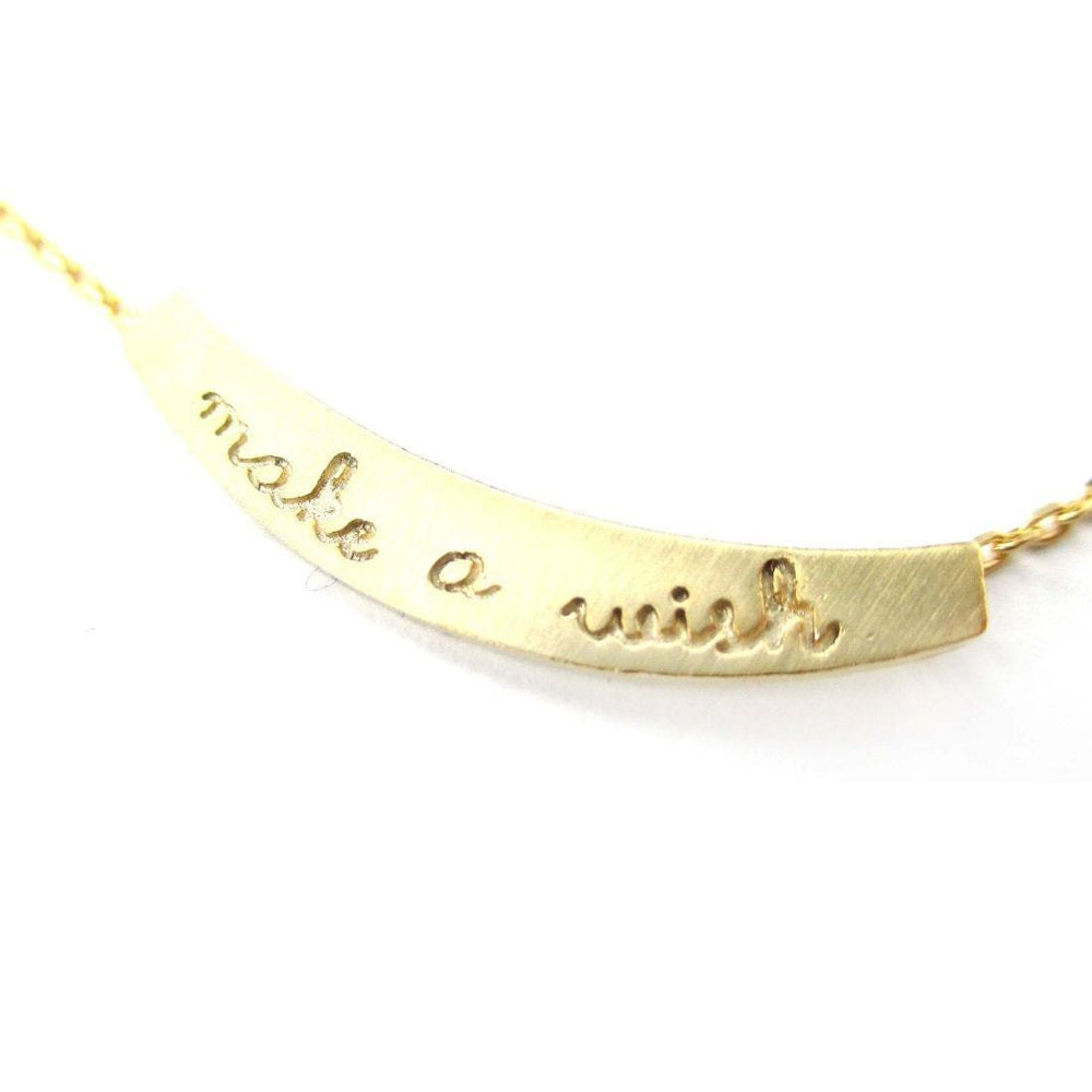 Make a Wish Engraved Minimal Bar Lucky Charm Necklace in Gold | DOTOLY | DOTOLY