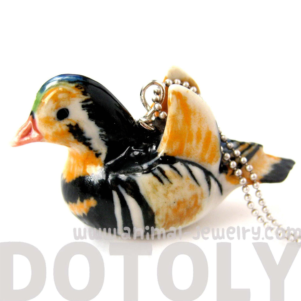 Mandarin Duck Bird Porcelain Ceramic Animal Pendant Necklace | Handmade | DOTOLY