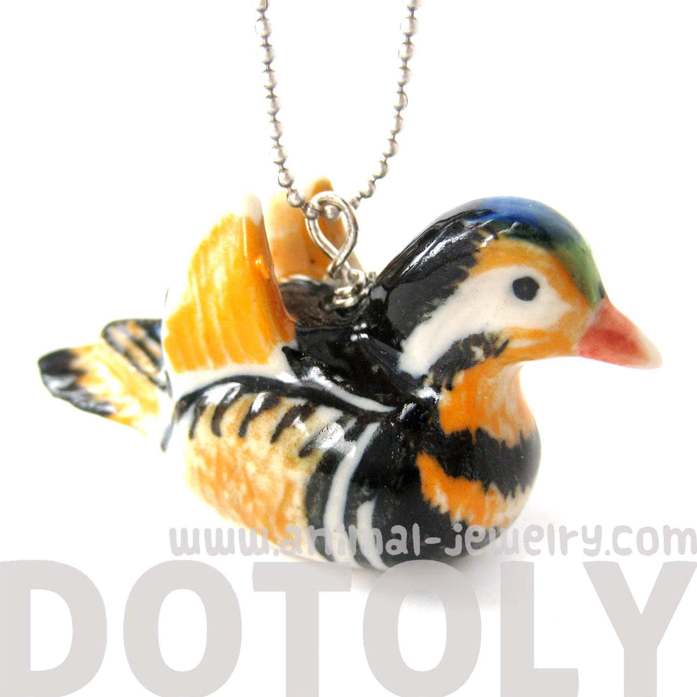 Mandarin Duck Bird Porcelain Ceramic Animal Pendant Necklace | Handmade | DOTOLY