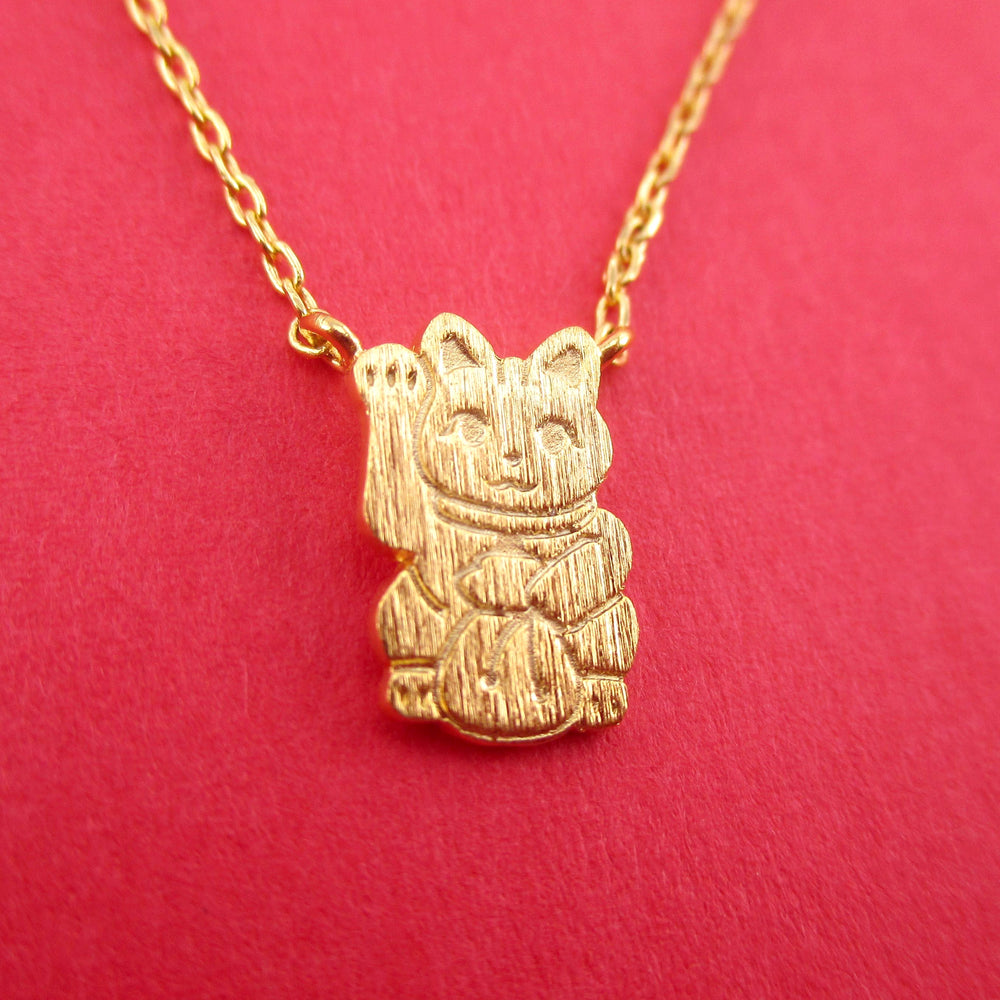 Maneki-neko Lucky Fortune Cat Calico Japanese Bobtail Pendant Necklace