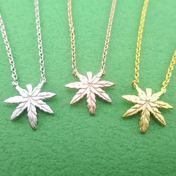 Marijuana Leaf Cannabis Pot Weed Shaped Pendant Necklace