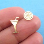 Martini Margarita and Lime Tequila Alcohol Inspired Stud Earrings in Gold