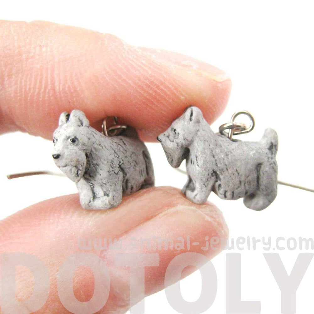 Mini Schnauzer Puppy Dog Shaped Porcelain Ceramic Animal Dangle Earrings | Handmade | DOTOLY