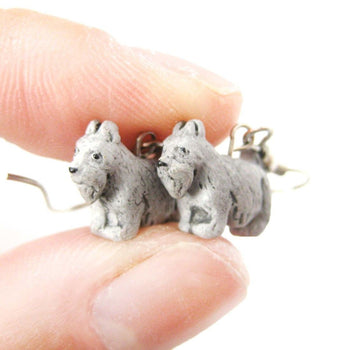 Mini Schnauzer Puppy Dog Shaped Porcelain Ceramic Animal Dangle Earrings | Handmade | DOTOLY