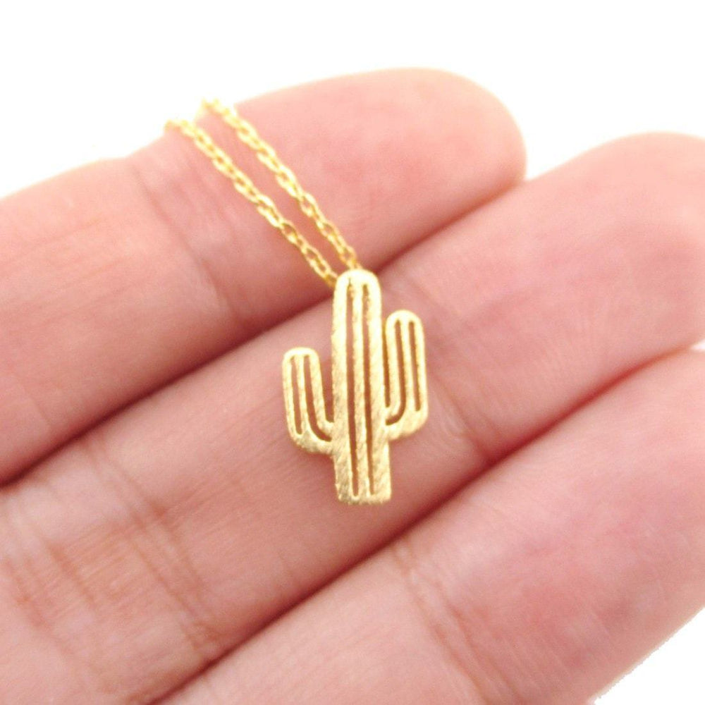 Miniature Arroyo Cactus Shaped Desert Themed Charm Necklace in Gold | DOTOLY | DOTOLY