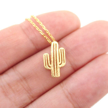 Miniature Arroyo Cactus Shaped Desert Themed Charm Necklace in Gold | DOTOLY | DOTOLY