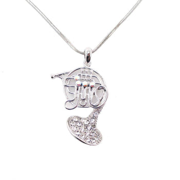 Miniature French Horn Pendant Necklace in Silver for Music Lovers