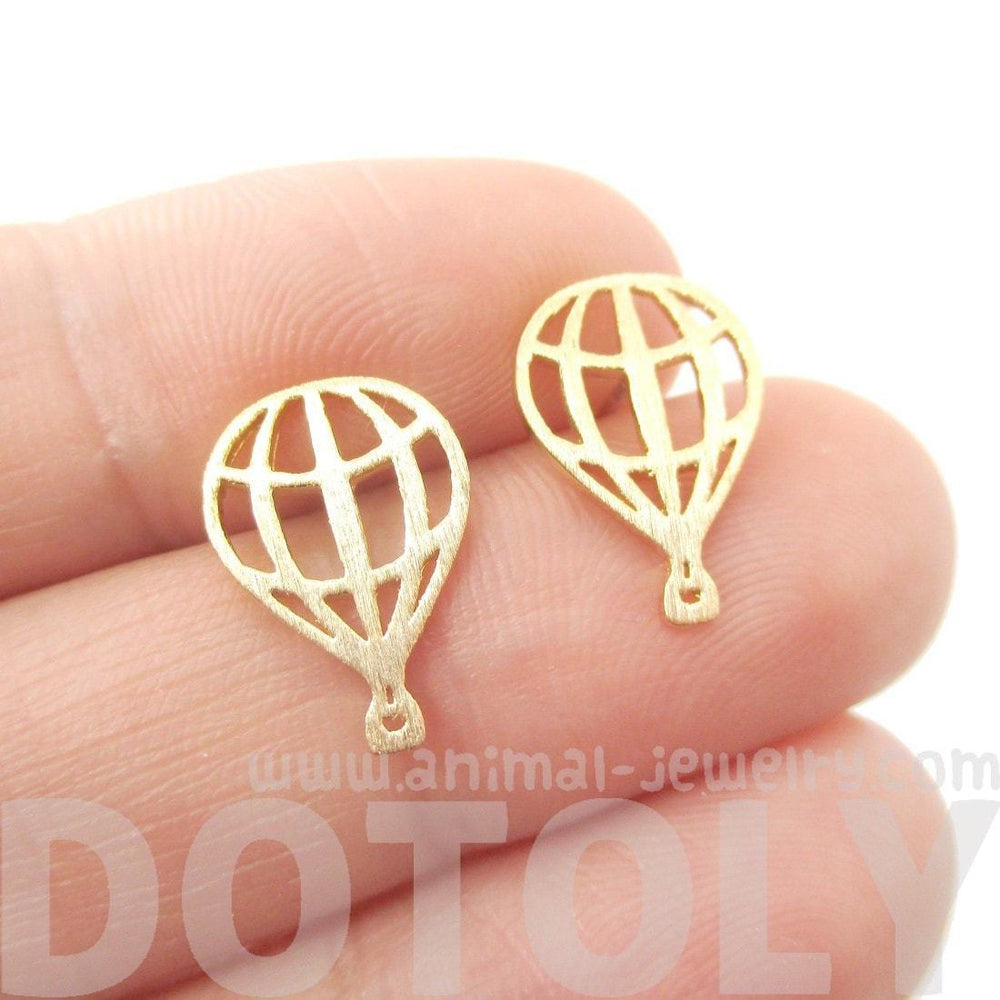 Miniature Hot Air Balloon Outline Cut Out Shaped Stud Earrings in Gold | DOTOLY | DOTOLY
