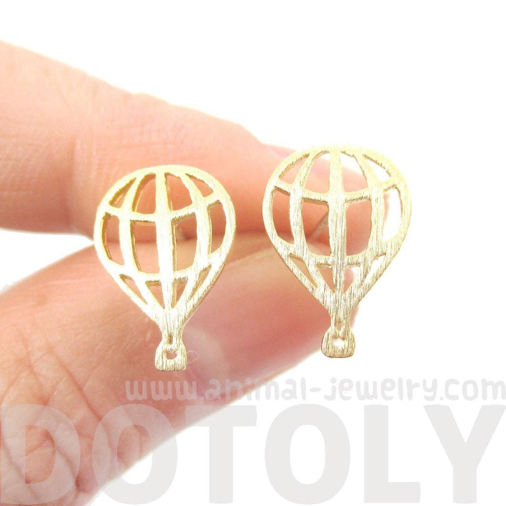Miniature Hot Air Balloon Outline Cut Out Shaped Stud Earrings in Gold | DOTOLY | DOTOLY