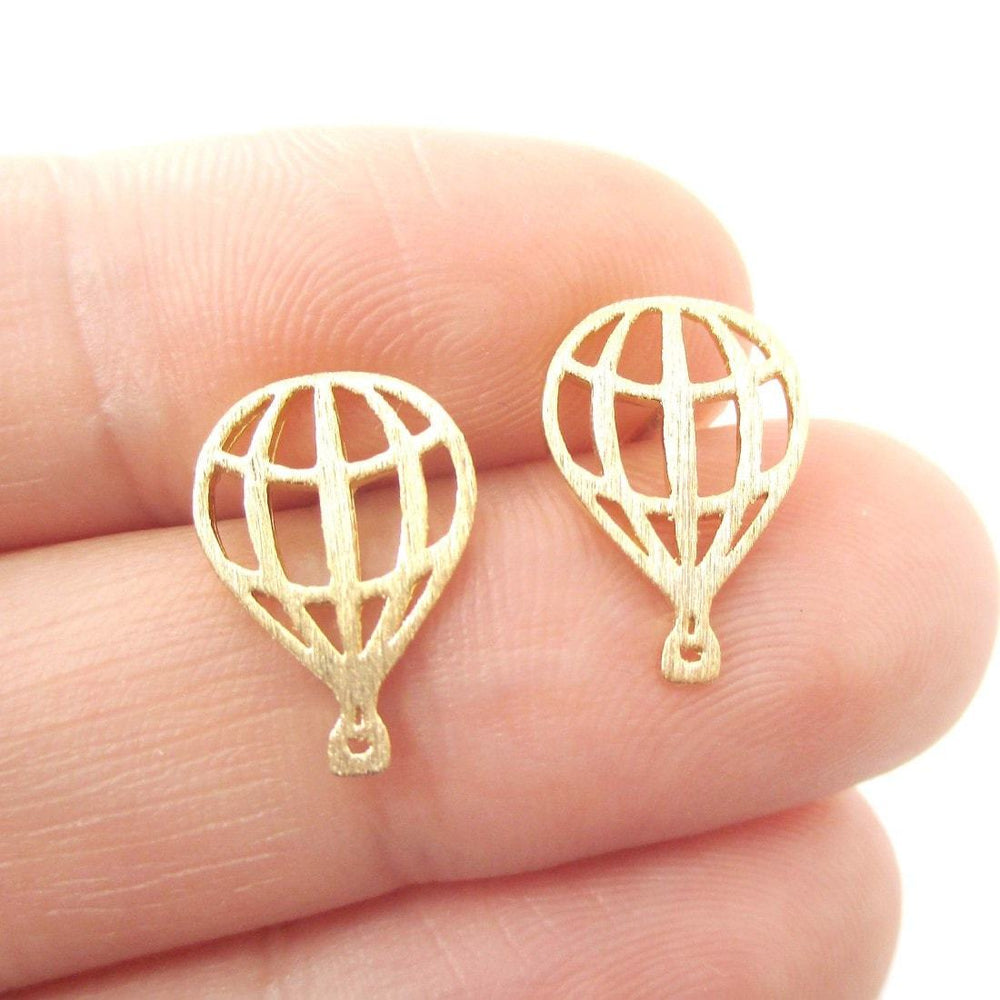 Miniature Hot Air Balloon Outline Cut Out Shaped Stud Earrings in Gold | DOTOLY | DOTOLY