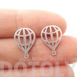 Miniature Hot Air Balloon Outline Cut Out Shaped Stud Earrings in Silver | DOTOLY | DOTOLY