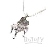 Miniature Piano Shaped Pendant Necklace in Silver for Music Lovers