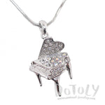 Miniature Piano Shaped Pendant Necklace in Silver for Music Lovers