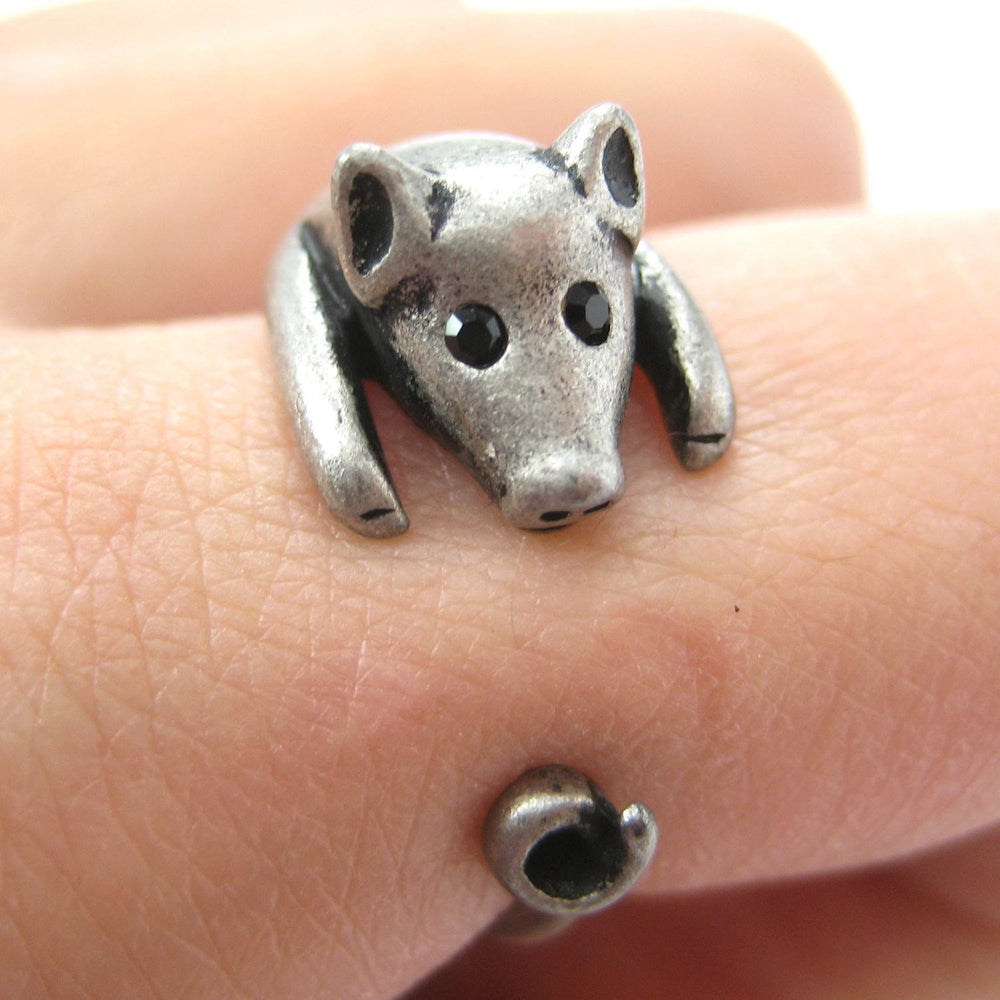 Baby Piglet Pig Wilbur Porky Animal Themed Wrap Ring by DOTOLY in Silver