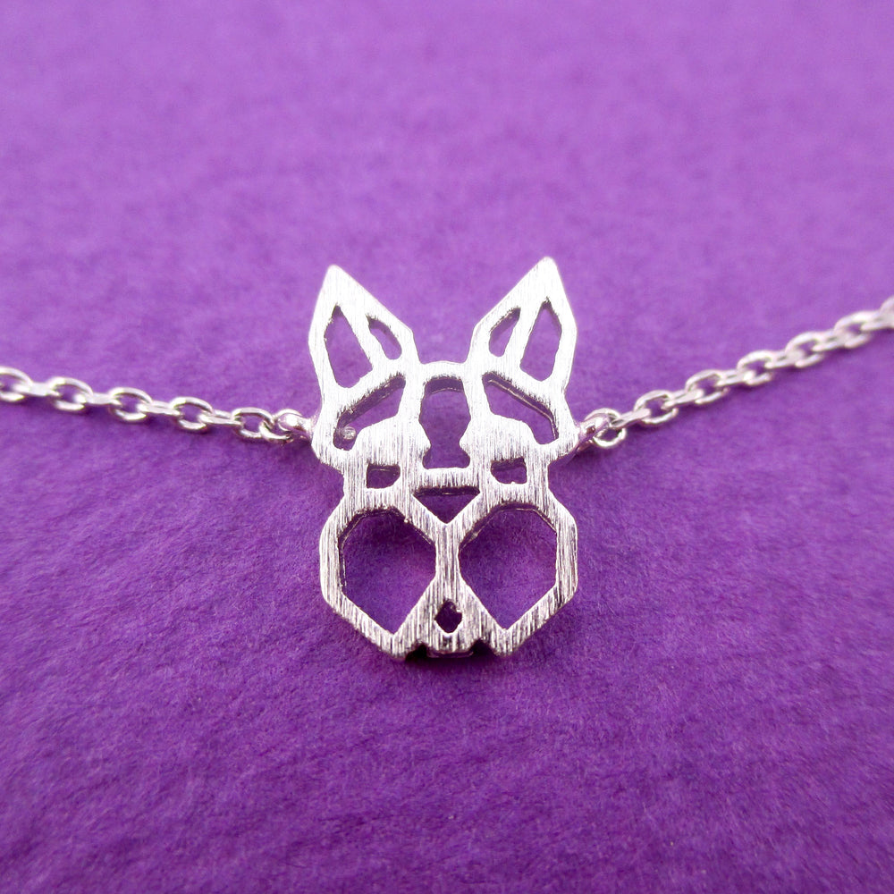 Miniature Schnauzer Dog Face Outline Shaped Pendant Necklace in Silver