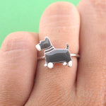 Miniature Schnauzer Dog Shaped Adjustable Ring in Silver | DOTOLY