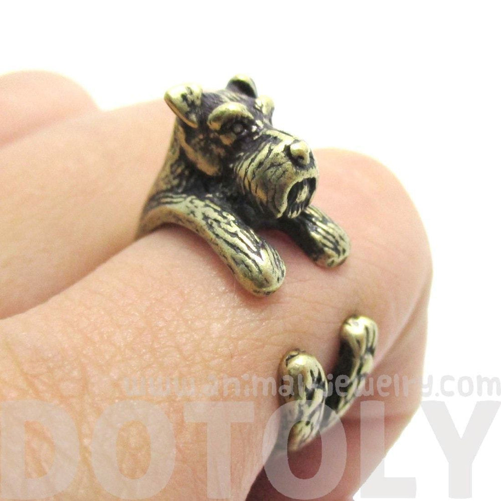 Miniature Schnauzer Dog Shaped Animal Wrap Ring in Brass | US Sizes 5 to 9 | DOTOLY