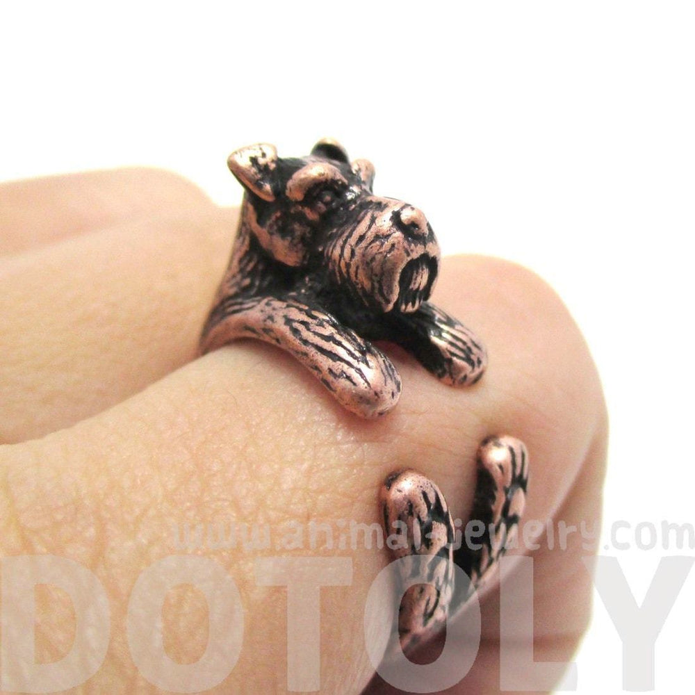 Miniature Schnauzer Dog Shaped Animal Wrap Ring in Copper | US Sizes 5 to 9 | DOTOLY