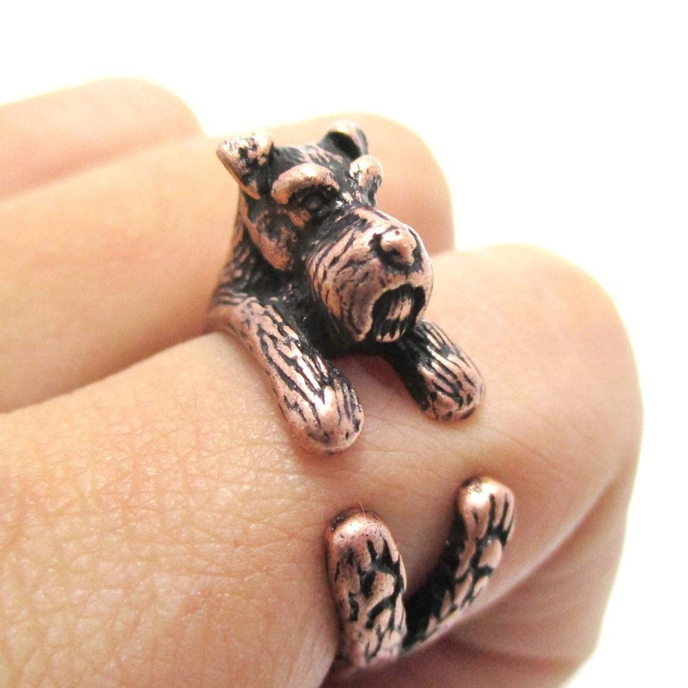 Miniature Schnauzer Dog Shaped Animal Wrap Ring in Copper | US Sizes 5 to 9 | DOTOLY