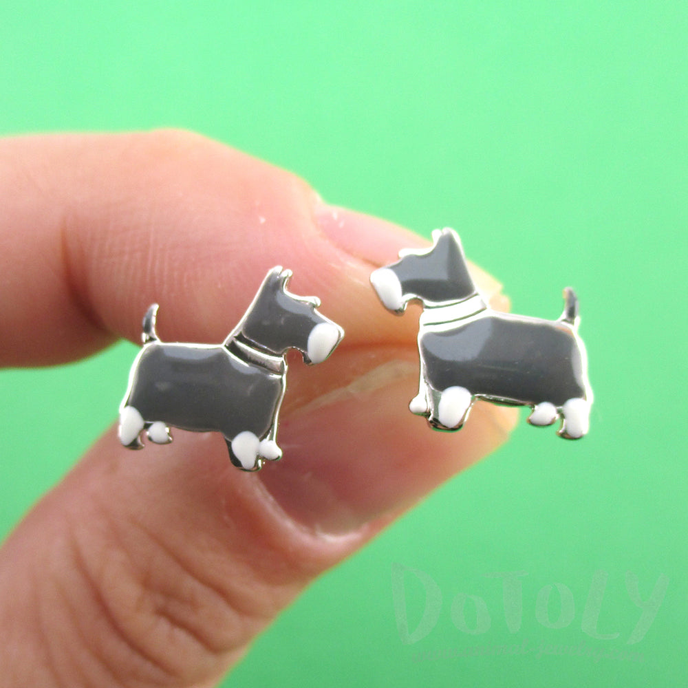 Miniature Schnauzer Dog Shaped Stud Earrings in Silver for Dog Lovers | DOTOLY
