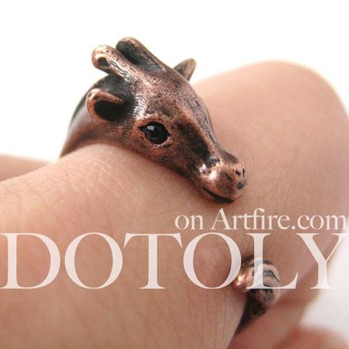 Mother Giraffe Animal Wrap Around Ring in Copper - Sizes 4 to 9 Available | DOTOLY