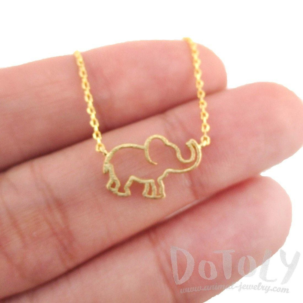 Minimal Baby Elephant Outline Shaped Pendant Necklace in Gold | Animal Jewelry | DOTOLY