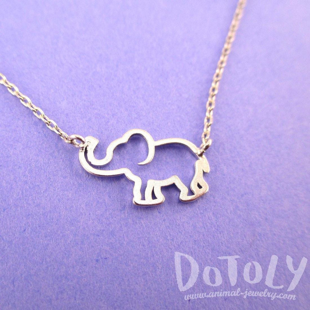 Minimal Baby Elephant Outline Shaped Pendant Necklace in Silver | Animal Jewelry | DOTOLY