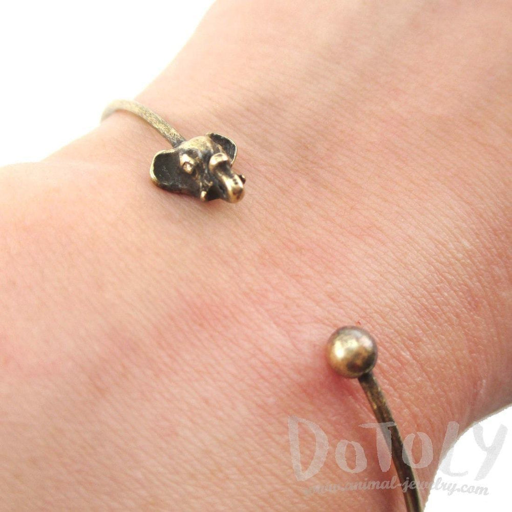 Minimal Bangle Bracelet Cuff with Elephant Charm in Brass | Animal Jewelry | DOTOLY