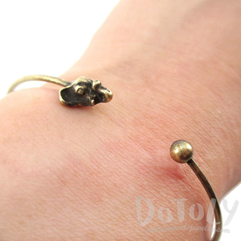 Minimal Bangle Bracelet Cuff with Elephant Charm in Brass | Animal Jewelry | DOTOLY