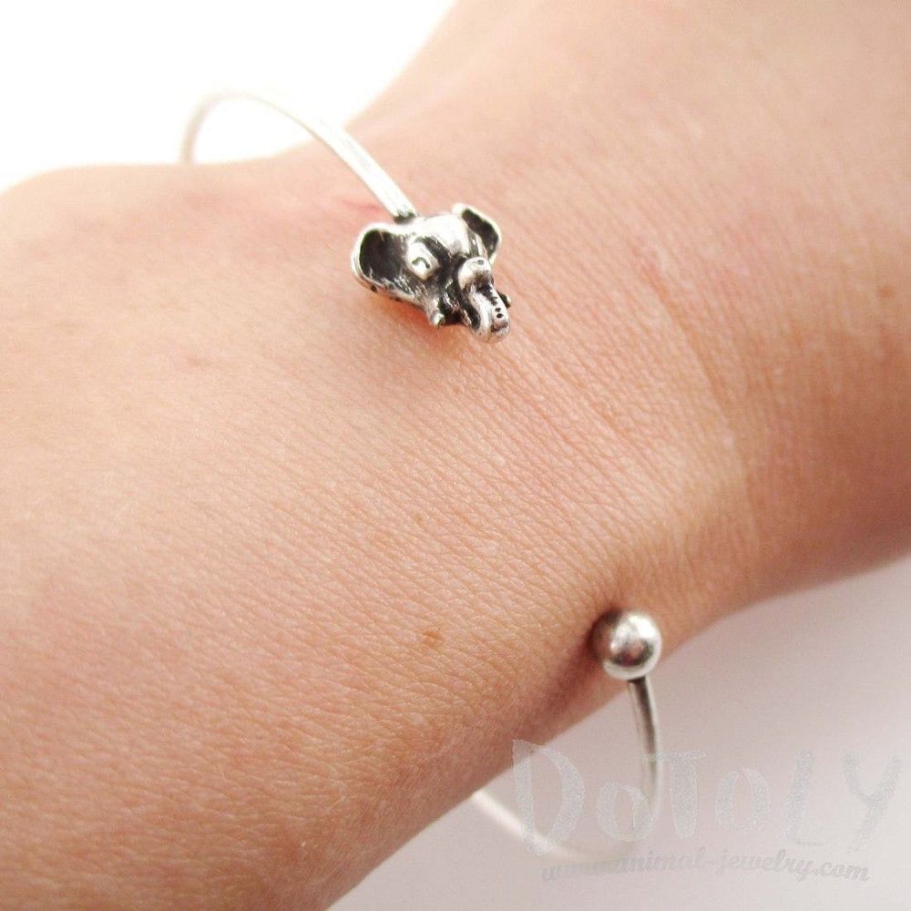 Minimal Bangle Bracelet Cuff with Elephant Charm in Silver | Animal Jewelry | DOTOLY