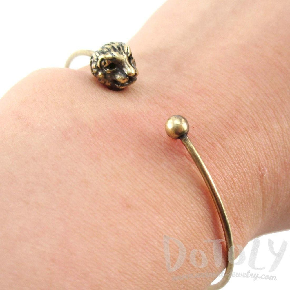 Minimal Bangle Bracelet Cuff with Lion Head Detail in Brass | Animal Jewelry | DOTOLY